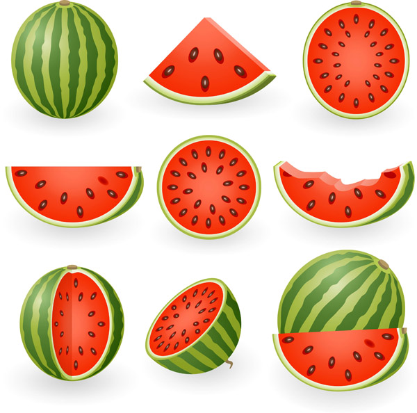 watermelon icons 3d colored slices design