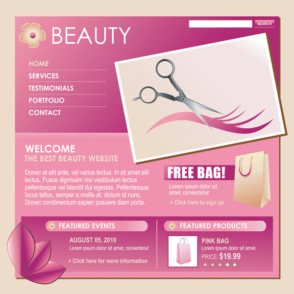 beauty webpage template modern layout design pink decor