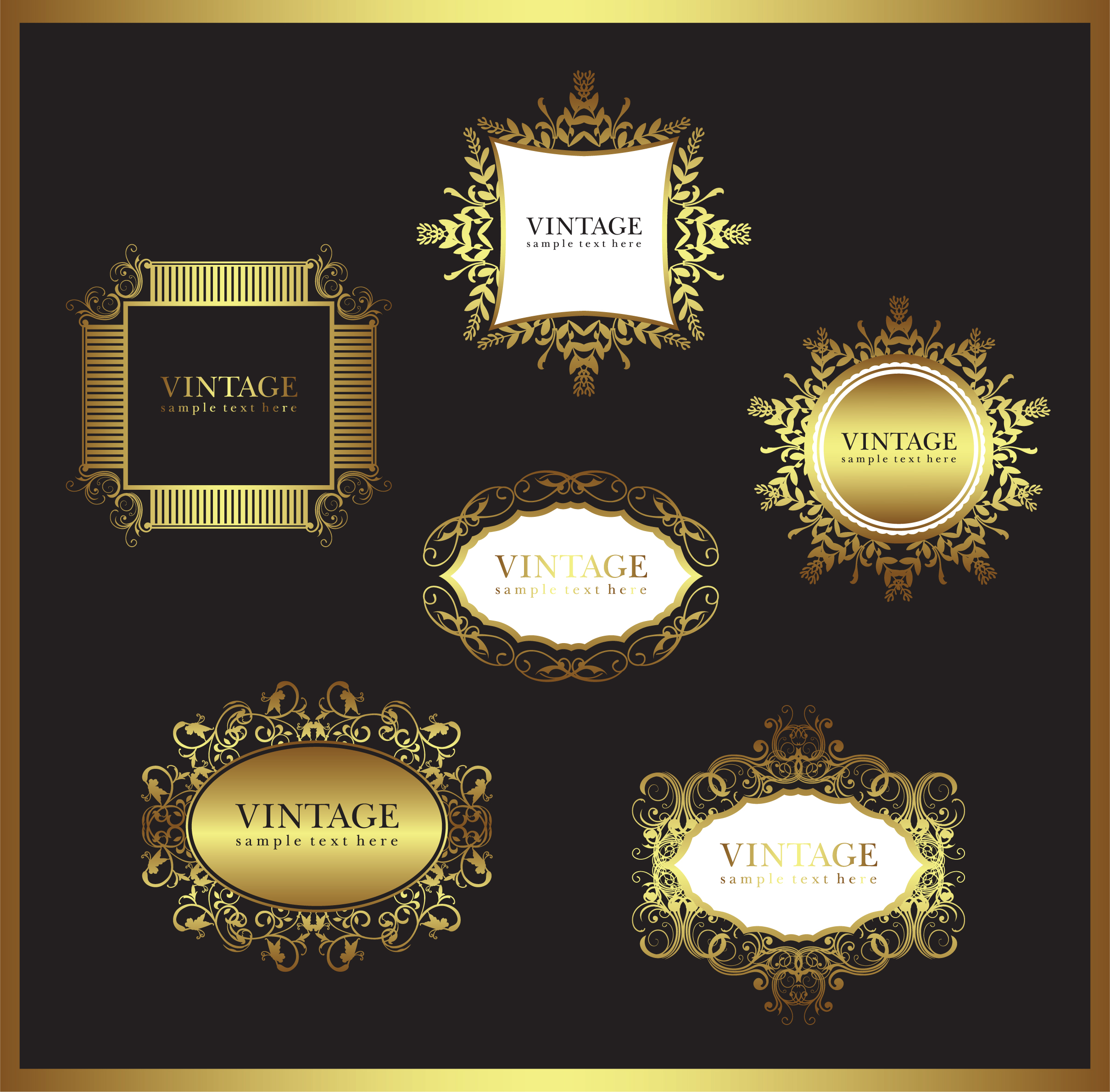 frame templates elegant vintage golden symmetric shapes