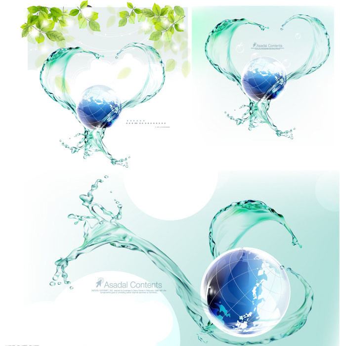 ecological background globe water splash leaf icons decor