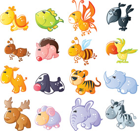 animals icons cute cartoon characters