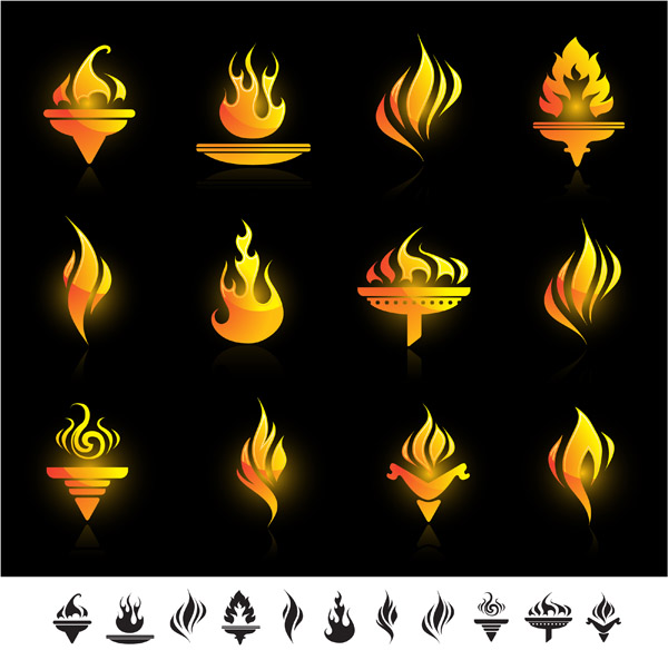 torch icons collection sparkling yellow flat shapes