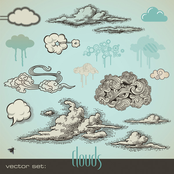 clouds icons classical handdrawn sketch