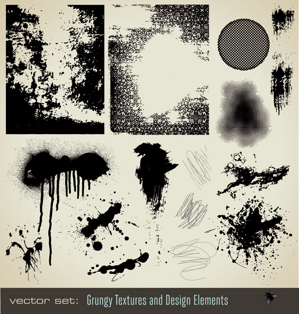 grungy design elements black white splattered ink decor