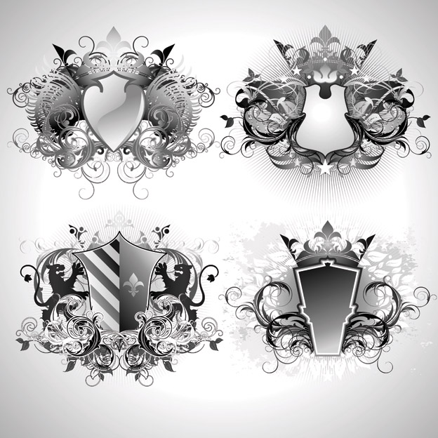 decorative design elements black white elegant symmetric shapes