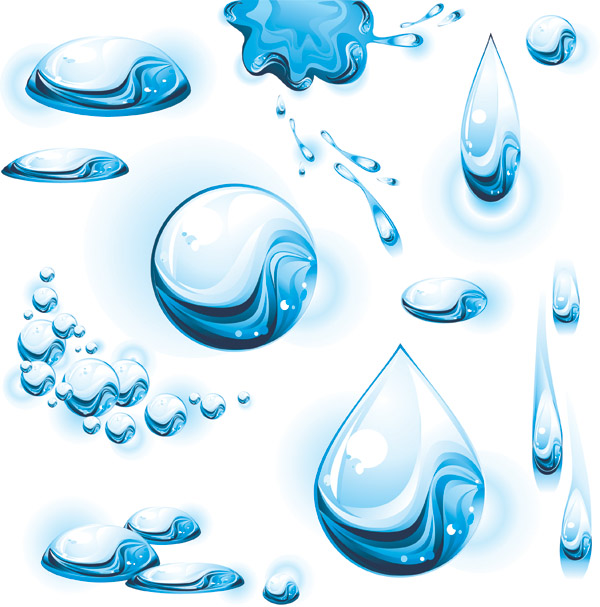 water droplets icons blue transparent shapes decor