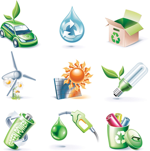 ecological icons colored modern 3d design