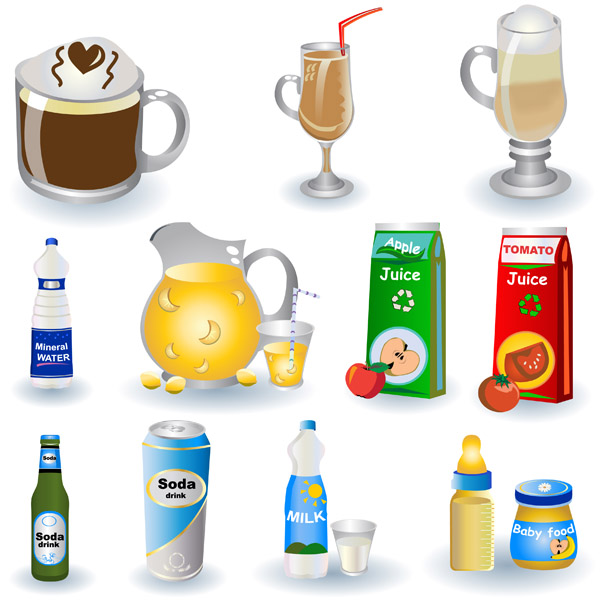 beverage design elements coffee juice milk water icons