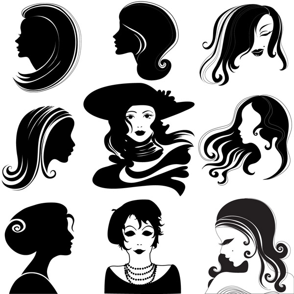 woman hairstyle avatars black white silhouette sketch