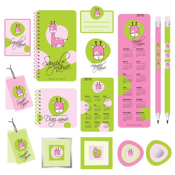 stationeries identification sets giraffe icon green purple decor