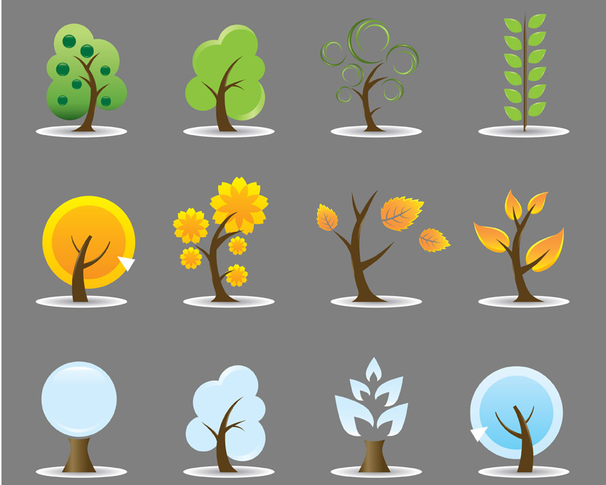 tree icons colored flat design