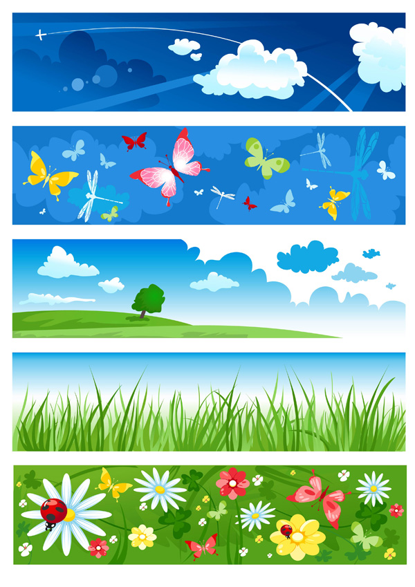 nature background templates clouds butterflies grass flowers decor