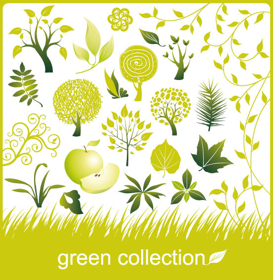 nature design elements green apple tree leaf icons