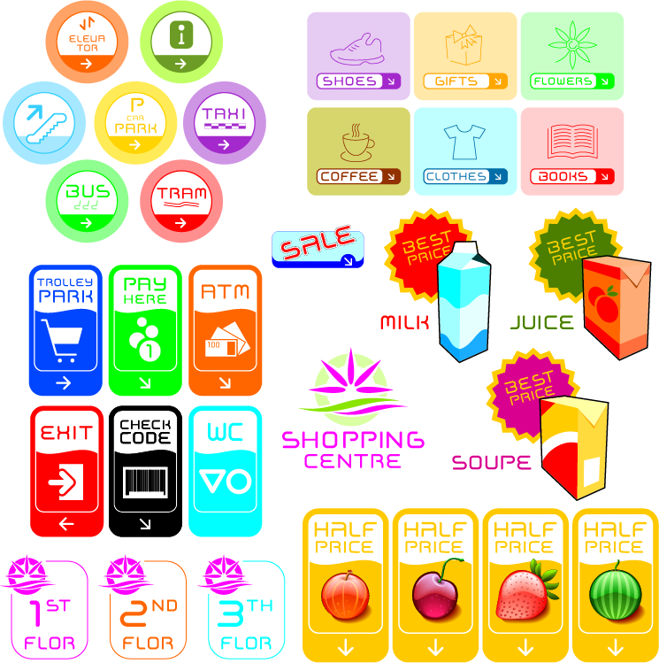 products label templates colorful flat 3d shapes