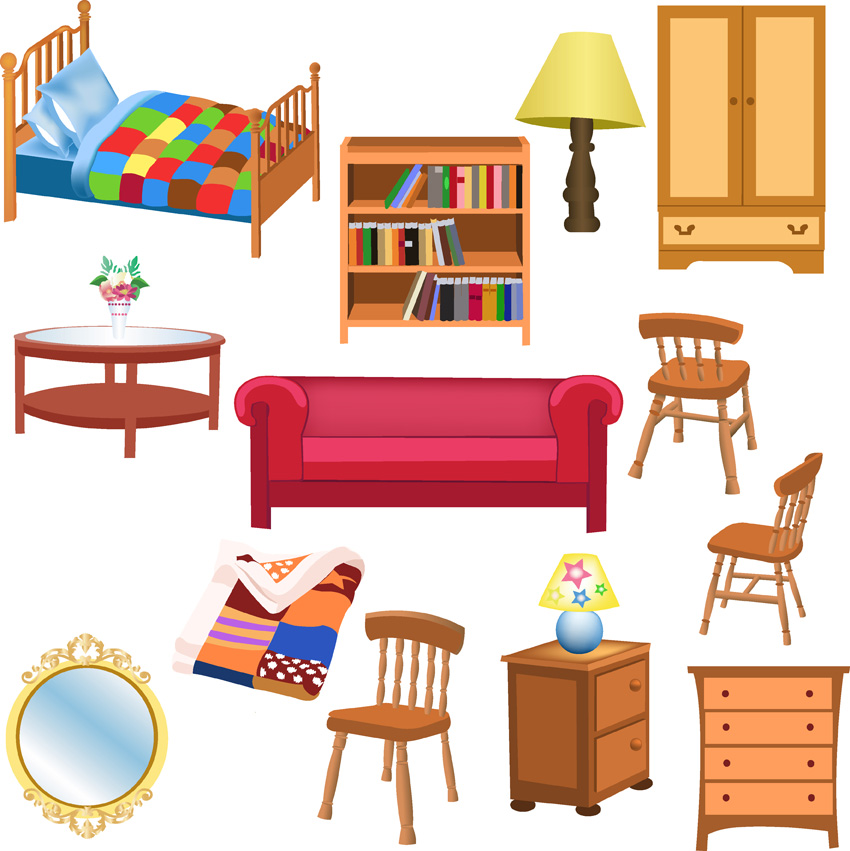 furniture icons colored modern 3d flat design