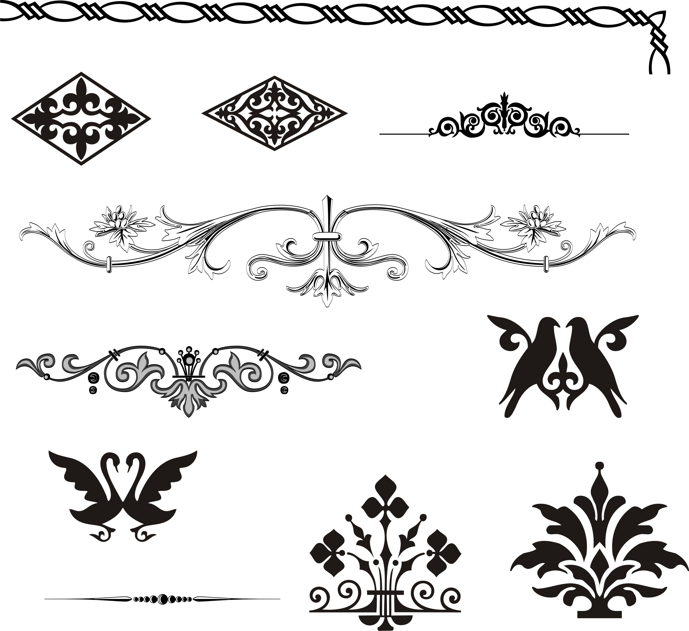 pattern design elements black white classical curves decor