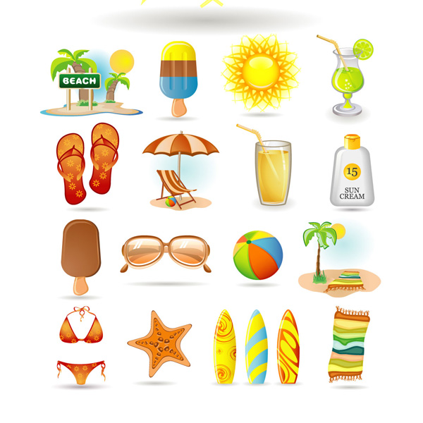 beach vacation design elements colored food utensils symbols