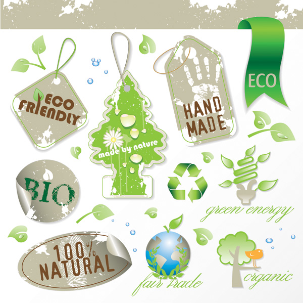 ecology tags templates geometric tree globe ribbon shapes decor