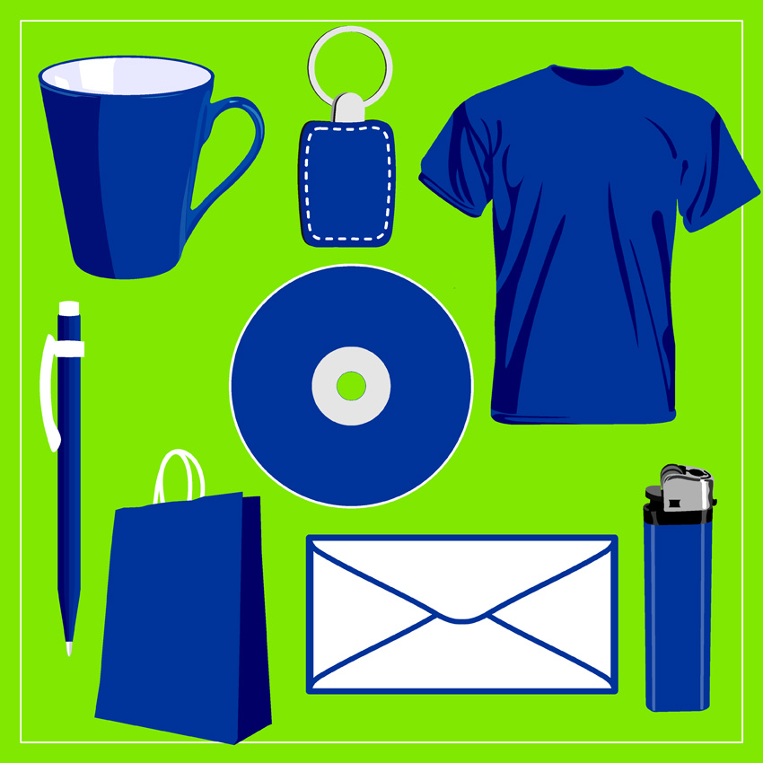 personal belongings icons plain blue design