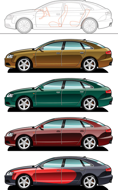 car design sketch colored modern types