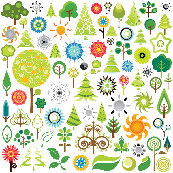 eco design elements tree sun icons colored flat