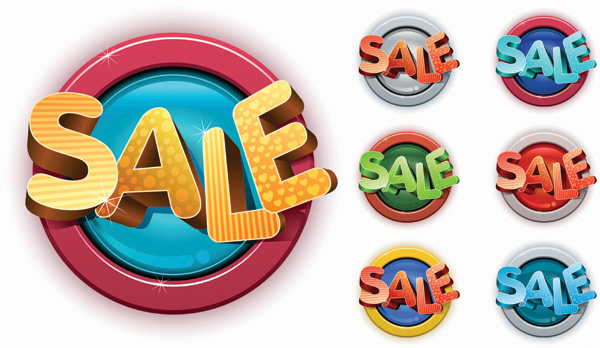 sale labels templates 3d texts shiny circles design