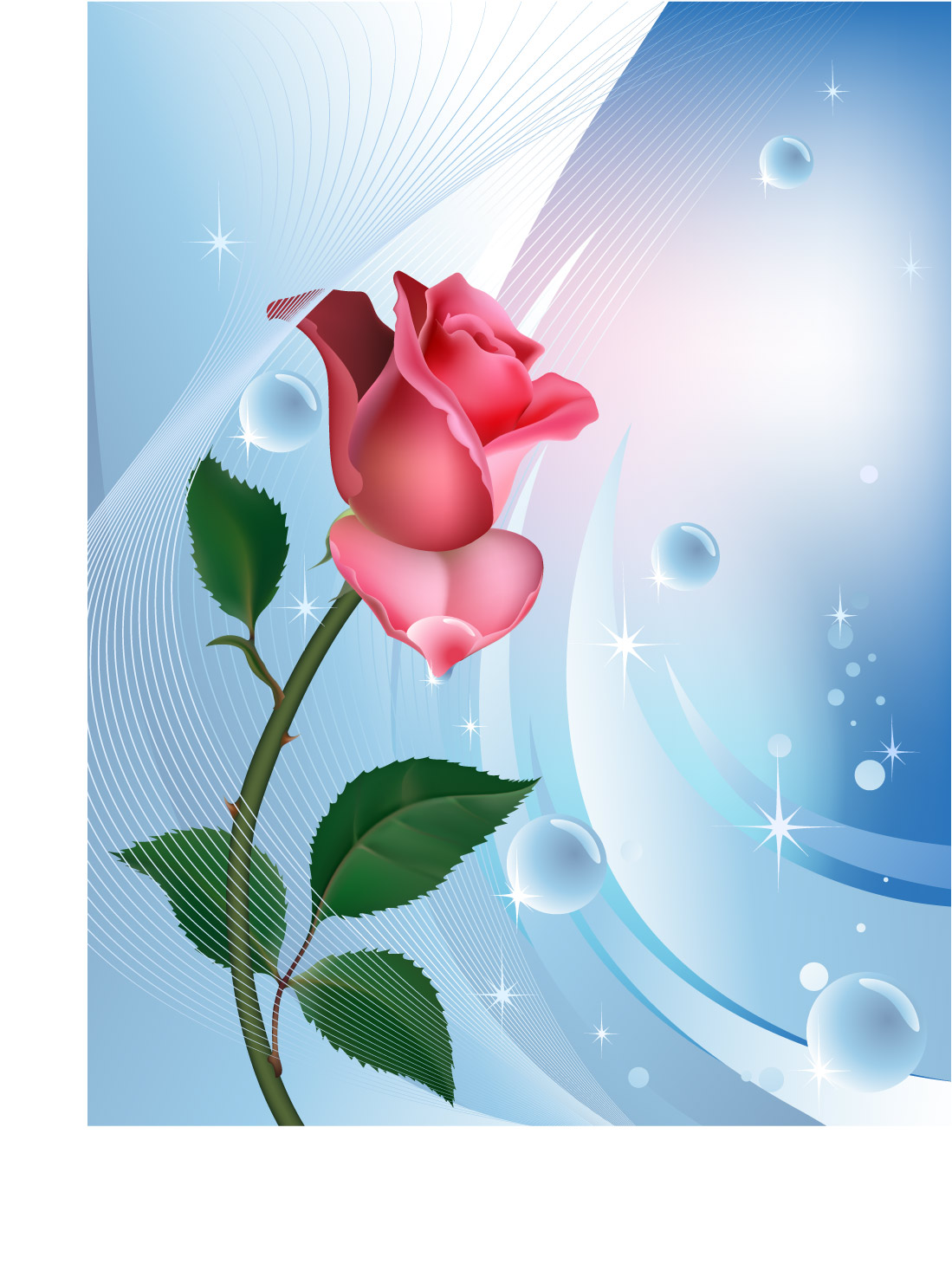 romance background rose sparkling bubbles dynamic curves icons