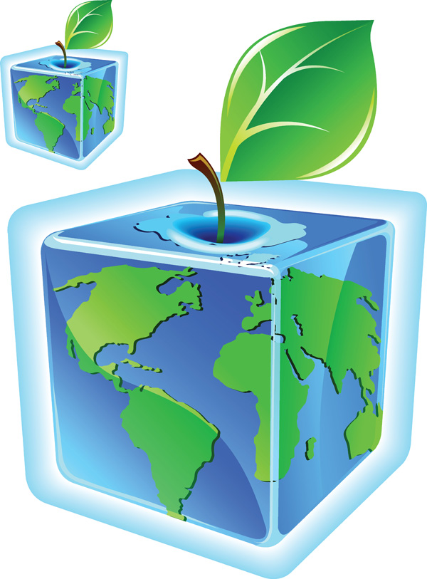 ecology icon template 3d cube globe green leaf