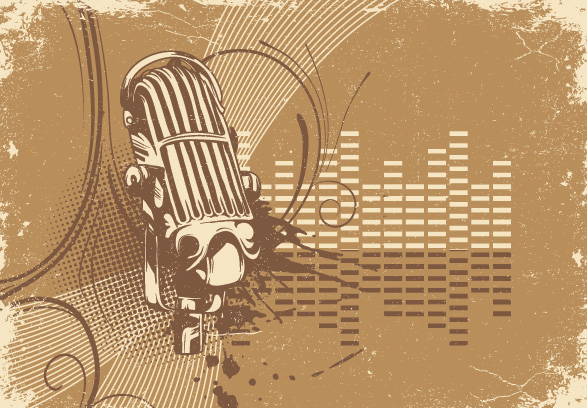 music background microphone icon retro grunge design