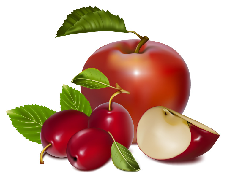 fresh fruits background cherry apple icons realistic 3d