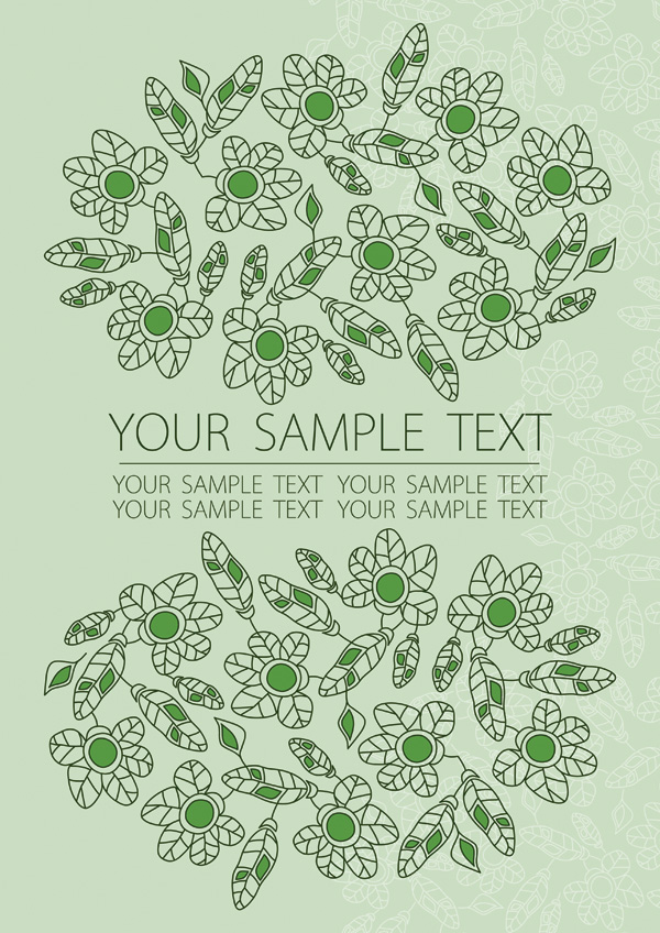 flowers leaves background template classical flat green decor