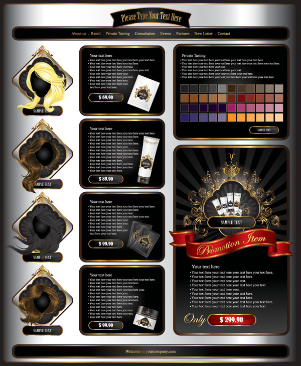 cosmetics advertising banner hairstyle icons elegant dark colorful decor