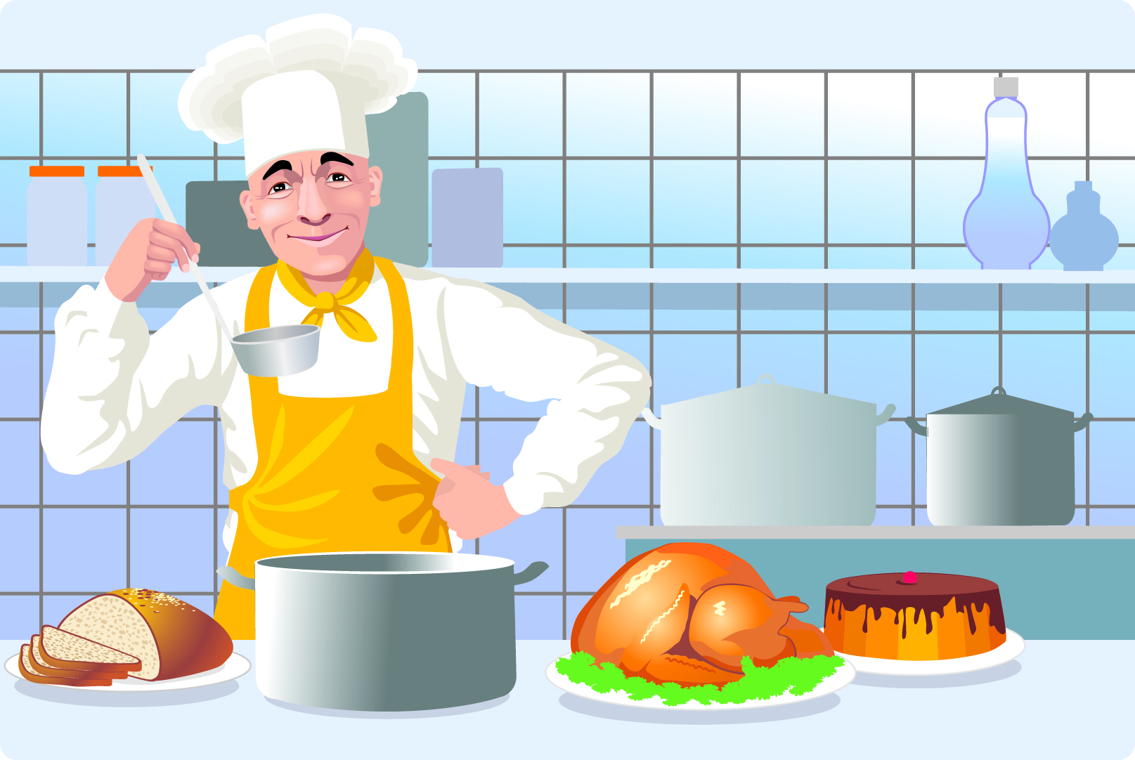 chef job background man kitchen utensils cartoon design