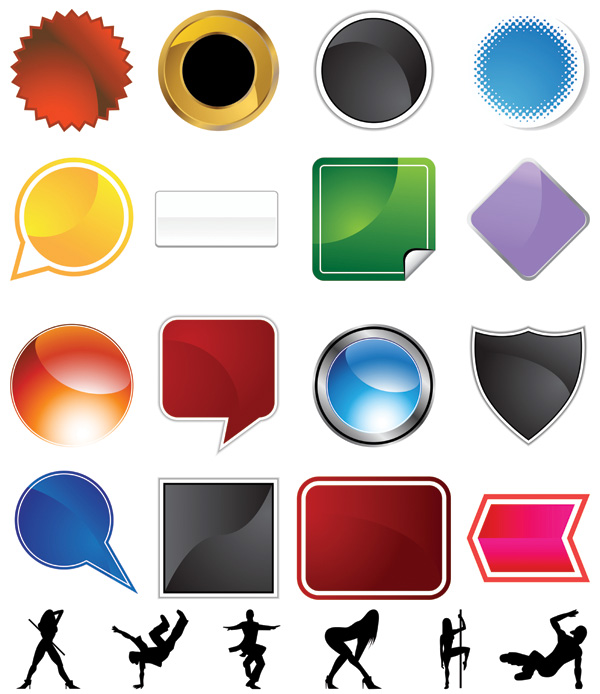 decorative icons modern colored geometric shapes people silhouettes