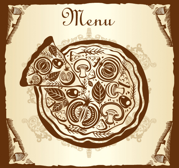 menu cover background pizza icon retro flat sketch