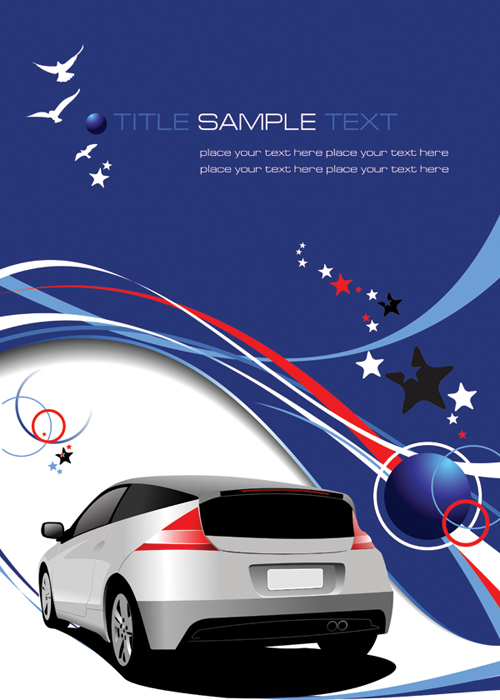 car advertising banner modern 3d colorful curves stars