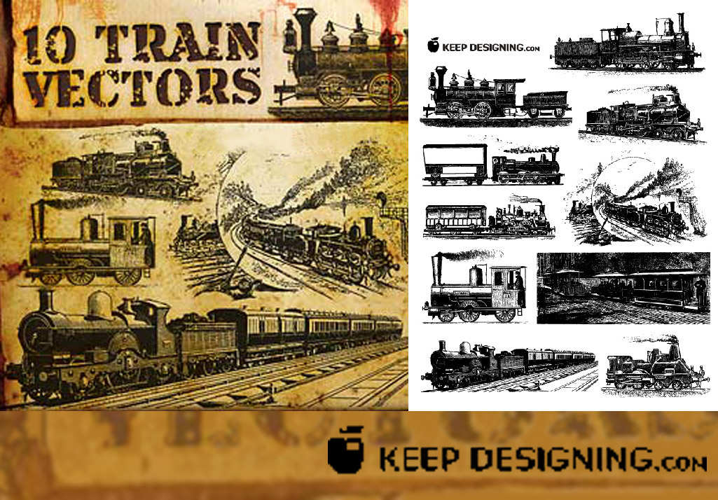 vintage train drawing sets classical black white outline