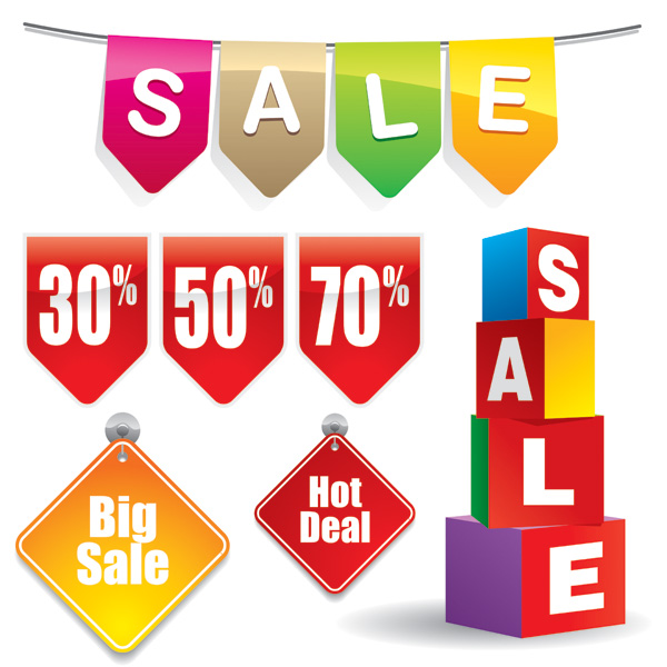 sales design elements colorful ribbon cubic tags templates