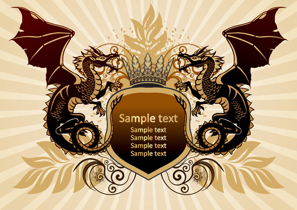 logo template vintage heraldic decor dragon shield icons