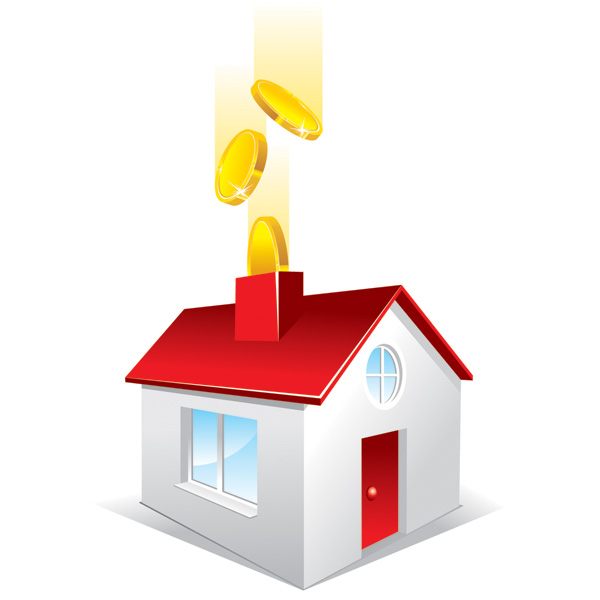 saving concept background house coin icons colored 3d