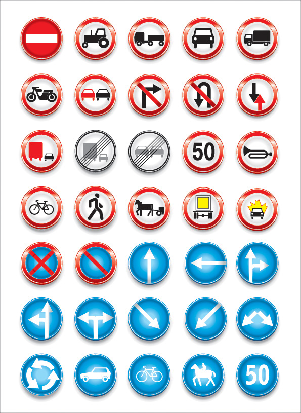 traffic signs collection shiny modern colored circle design