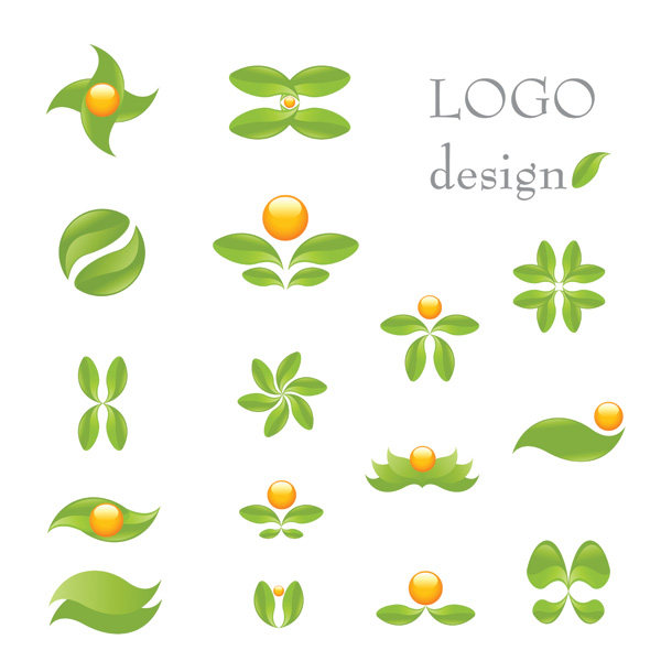 leaf logo templates flat green design curves ornament