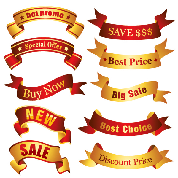 sales ribbons templates colored modern shiny 3d shapes