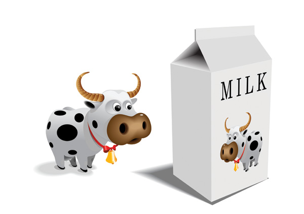 milk advertising paper box cow icons 3d design