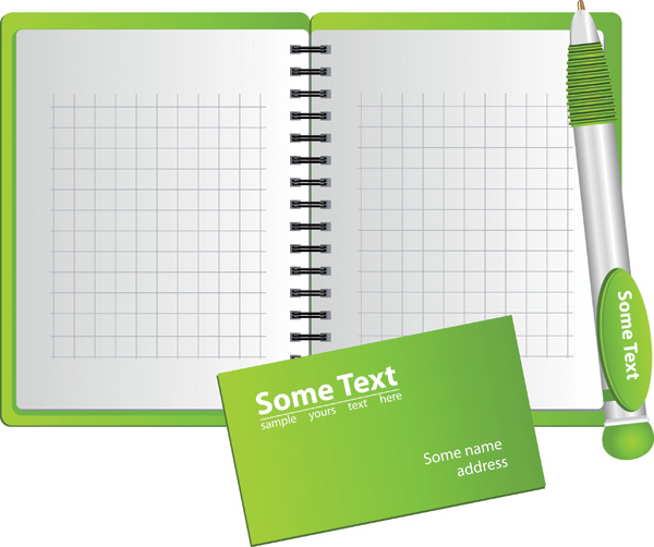 stationery background notebook pen card icons green decor