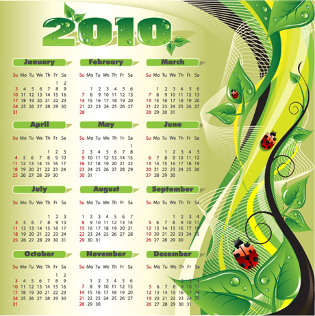 calendar template nature theme green leaves ladybug icons