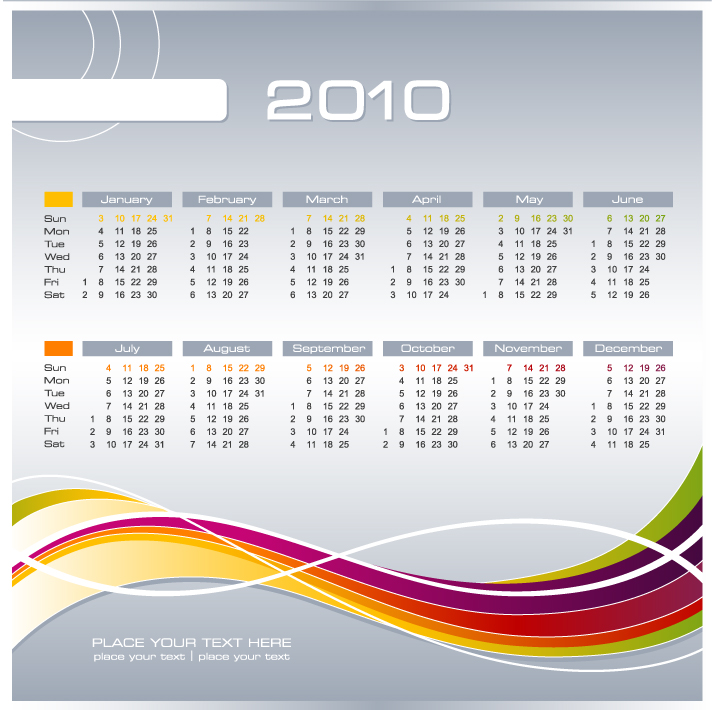 calendar template curves ornament abstract modern design