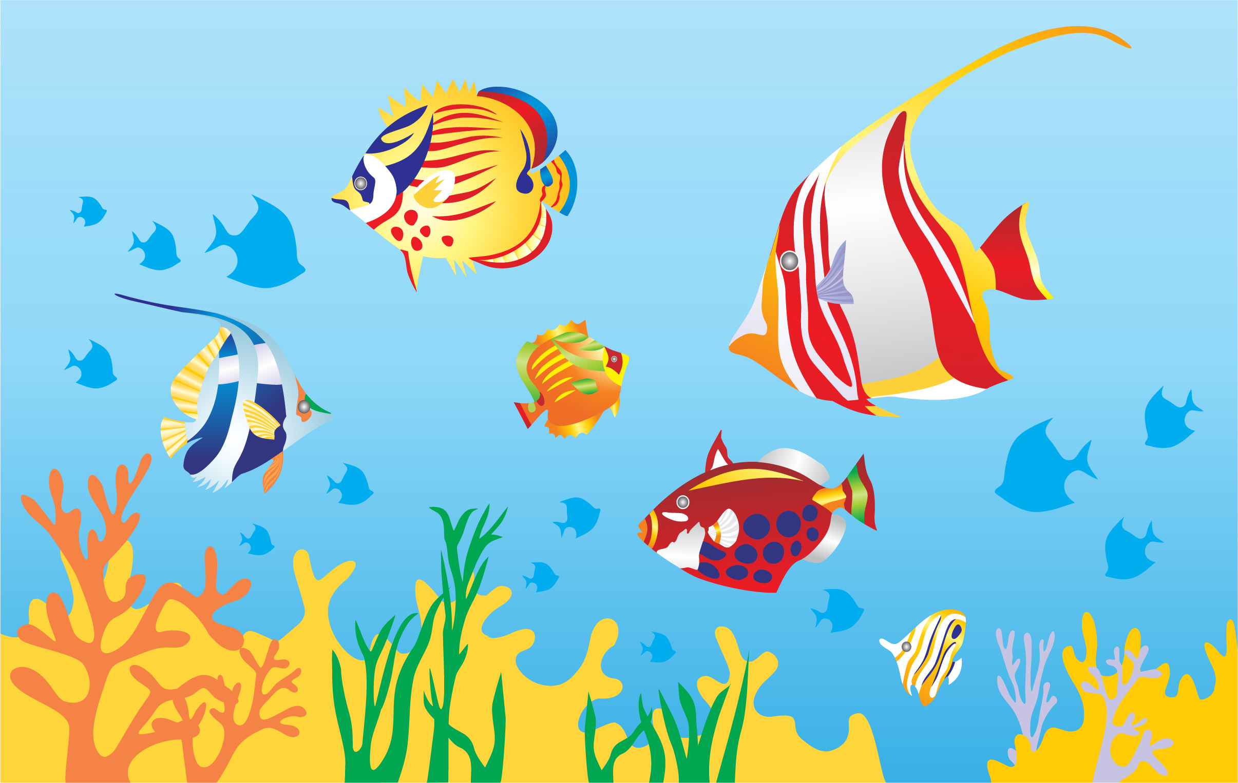 marine background fishes coral icons colorful design