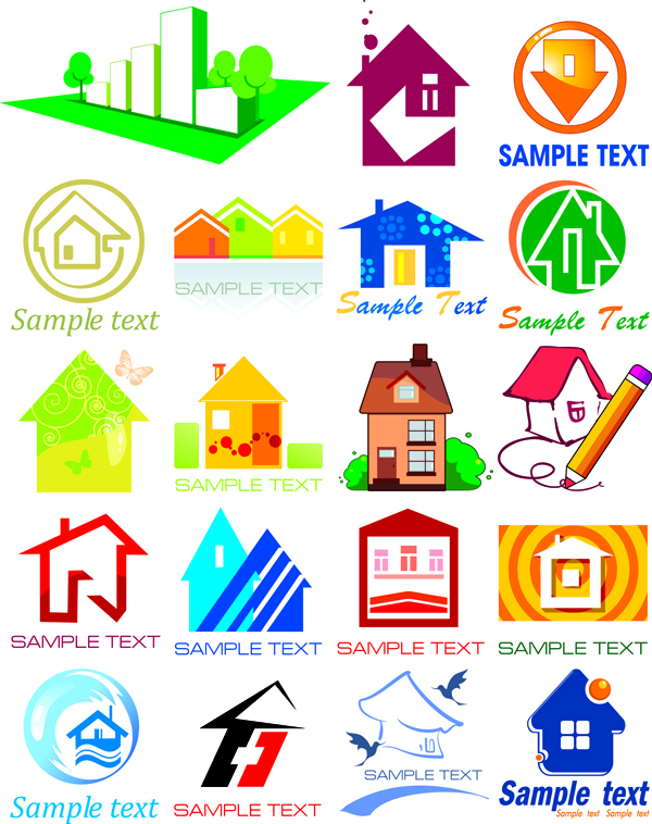 real estate logotypes colored 3d flat shapes design