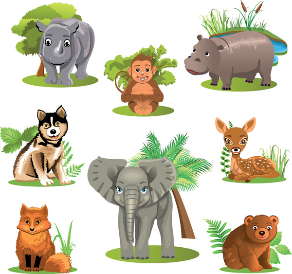 wild animal icons 3d colored design cartoon design